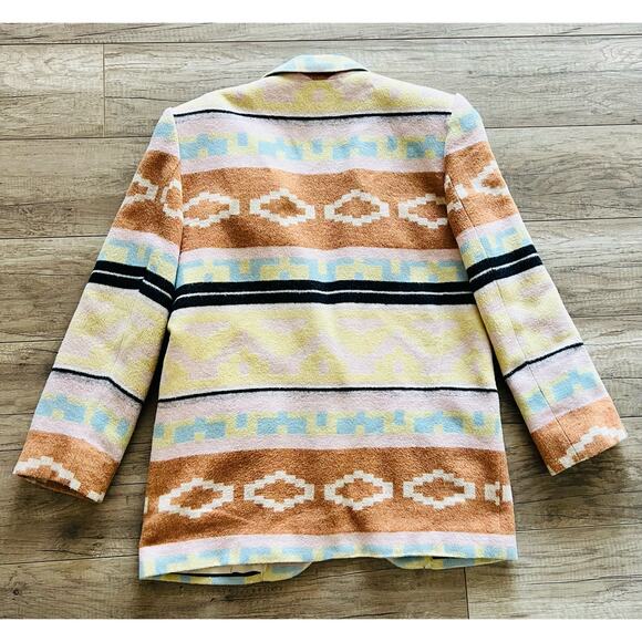 Vintage Maurizio Ramani Aztec Indian Blanket Blazer Jacket Large 80s Pastel - Picture 2 of 4